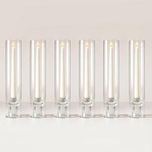 6 Pack Glass Hurricane Candle Holders 12" Open Ended Candlestick Tubes