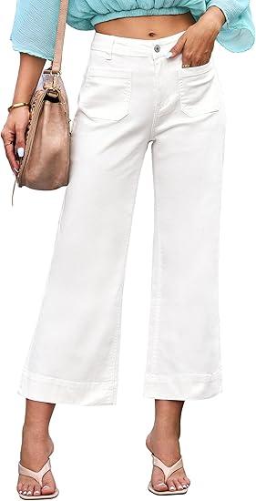 luvamia Wide Leg Jeans for Women Trendy High Waisted Flare Jeans Cropped Denim Pants Stretchy Baggy with Patch Pockets M