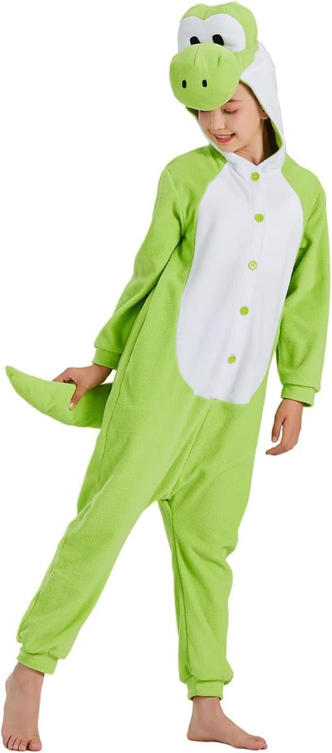 Kids Green Dinosaur One Piece Outfit Cartoon Cute Onesie Casual Outwear Halloween Outfit Jumpsuit Bodysuit, 120