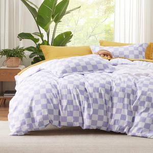 Bedsure Duvet Cover Queen Size - Reversible Checkered Duvet Cover Set with Zipper Closure, 3 Pieces Purple Bedding Set with 8 Corner Ties and 2 Pillow Shams 20"x26" 