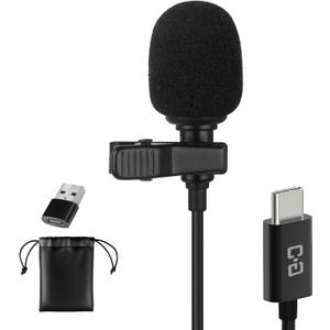 USB C Lavalier Microphone, Omni Condenser Clip-on Mic for iPhone 17/16/15, Samsung, Google, Oneplus, with USB-A for Computer & Laptop, 6.6FT, External Lapel Mic for Youtube, Interview & Podcast