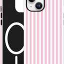 Jusy Compatible with MagSafe Striped Phone Case for iPhone 15, Cute Aesthetic Magnetic Soft TPU and Hard PC Protective Phone Cover for Women Girls (Matte) - Pink and White