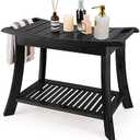 VVW Bamboo Shower Bench & Stool with Storage Shelf, Bath Benches for Inside Shower, Bathroom Stools 2-Tier Spa Seat for Adults Elderly (Black)