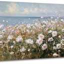 Beach Flowers Large Canvas Wall Art, 3d Textured Landscape Wildflowers Painting, Coastal Floral Artwork, Meadow with Flowers Picture Print for Bedroom Living Room Office Farmhouse Decor, 20"x40"