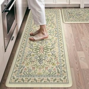 Collive Cushioned Anti Fatigue Kitchen Mat, Beige Kitchen Rugs Sets of 2