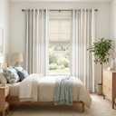 jinchan Linen Curtains for Living Room Striped Curtains Blue on Beige Thick Textured Light Filtering Drapes Bedroom Dining Room Coastal Rustic Farmhouse Cottage Core Style 2 Panels 84 Inches Back Tab