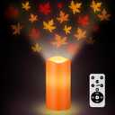 Baquler Fall Maple Leaf Flameless Candles Projector Lights Thanksgiving LED Candle Fall Night Light with Remote and Timer Battery Operated Electric Gifts for Wedding Autumn Harvest Halloween Decor