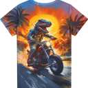 Funnycokid Boys Girls Shirts Graphic T-Shirt Neon Clothes Kids Novelty Youth Short Sleeve Animal Print Tees 4-16 Years (8-9 Years, Dinosaur)