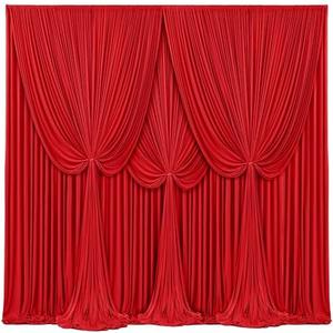 4 Panels Red Backdrop Curtains for Wedding Party Wrinkle Free Backdrops Curtain Drapes Fabric Decorations Photo Back Drop Cloth for Baby Shower Photography Stage Reception 20ft(W) x 12ft(H)