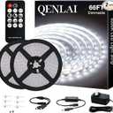 66ft White LED Strip Lights, Upgraded 6500K Dimmable Tape Lights with Remote and Plug, 12V 1200 LEDs Flexible Cuttable Led Light Strips for Bedroom Ceiling Kitchen Under Cabinet(2pcs of 33ft)