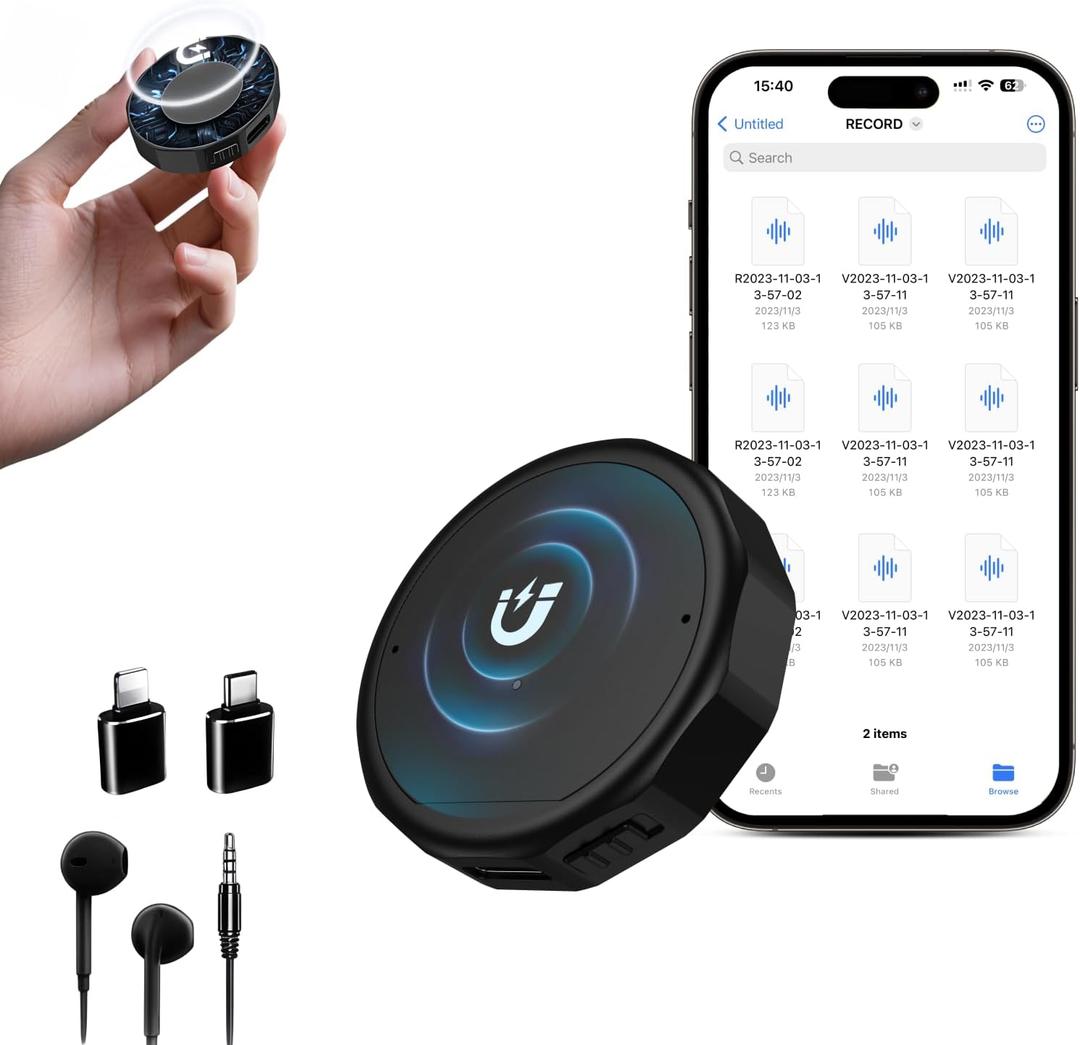 Magnetic Voice Recorder -136GB (9800 Hour) Voice Activated Recorder with DSP4.0 Intelligent Noise Reduction, OTG-Enabled Recording Device, HD Audio Recorder for Interview/Meeting/Lecture