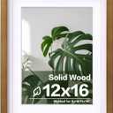 Egofine 12x16 Picture Frame Made of Solid Wood with Plexiglass, Display Pictures 9x12/11x14 with Mat or 12x16 Without Mat, for Wall Mounting Photo Frame, Light Brown