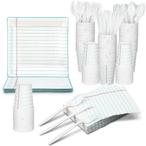 168 Pcs Back to School Decoration, Notebook Paper Plates Napkins and Cups First Day of School Party Supplies Disposable Dinnerware Set for 24 Students Teacher Back Classroom Decoration