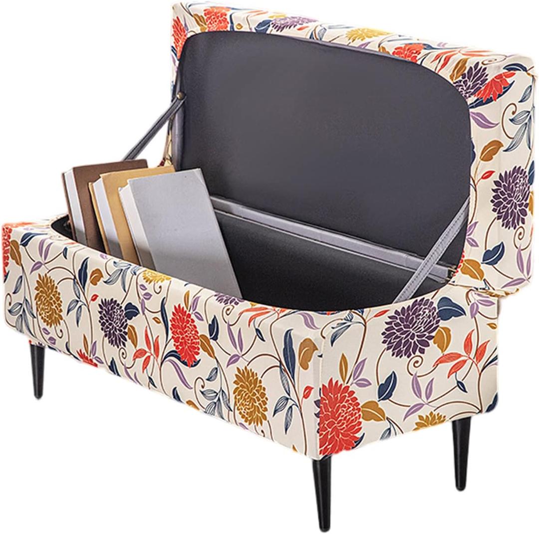 FUANGUI Ottoman Cover Slipcovers Rectangular Printed Folding Stretch Storage Bench Footrest Sofa Stool Covers Footstool Protector Cover with Elastic Bottom, Removable Washable,Large