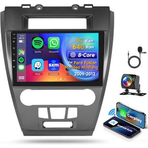 8 CORE 4G+64G Car Radio for Ford Fusion Mondeo Mustang 2009-2012, Wireless Carplay Android Auto Android 13 10.1 Inch IPS Touch Screen Stereo, Bluetooth, GPS, WiFi, SWC, DSP+ Backup Camera