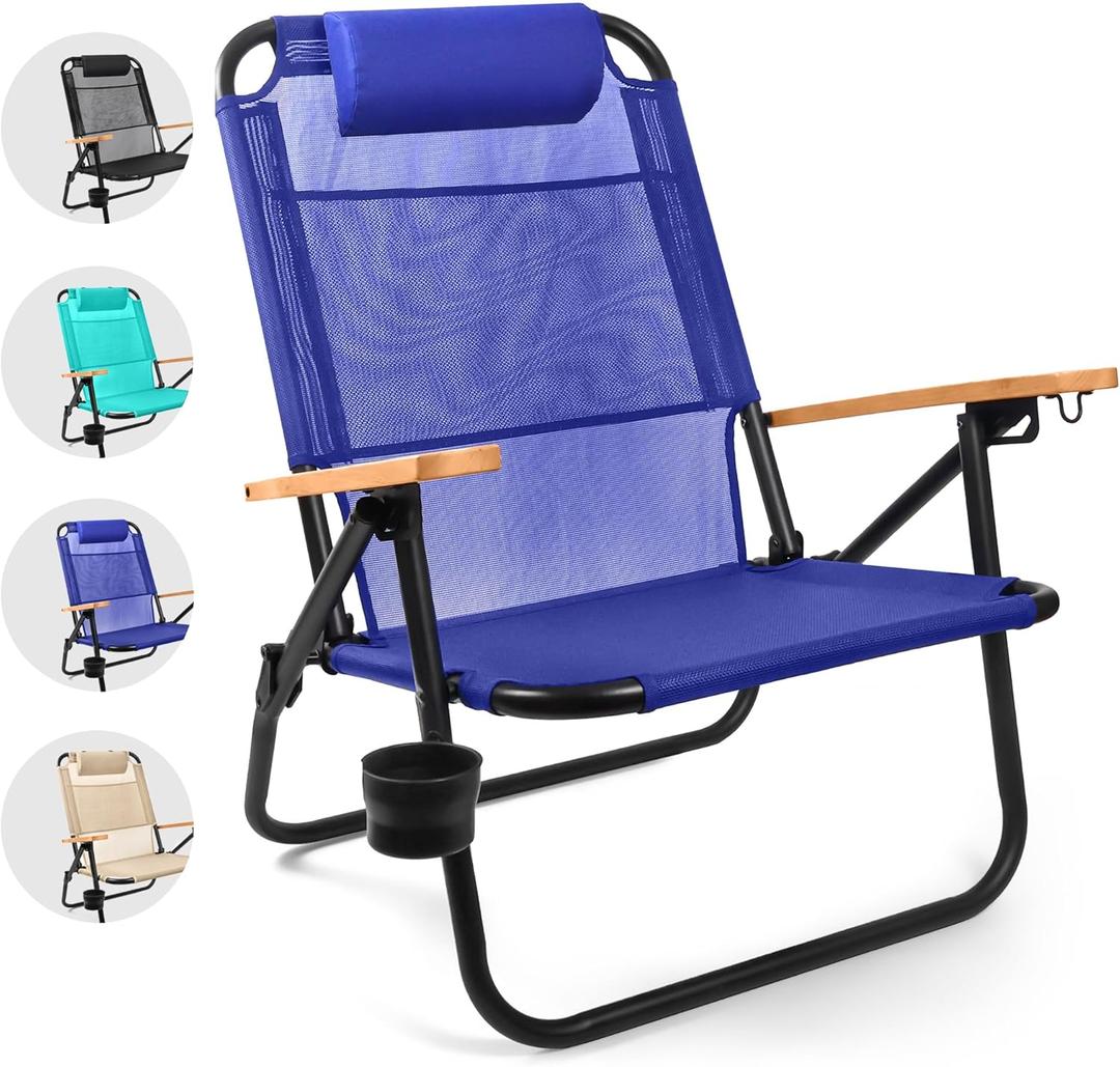Water Buffalo Bondi Beach Chair  Backpack Beach Chair for Adults with Reclining Positions, Cup Holder & High Back Support (Navy)