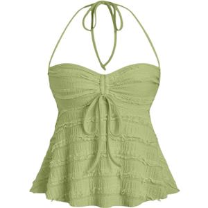 SOLY HUX Women's Peplum Halter Crop Tops Y2K Drawstring Tie Ruched Dressy Casual Spaghetti Strap Cami Top (Mint Green, Small)