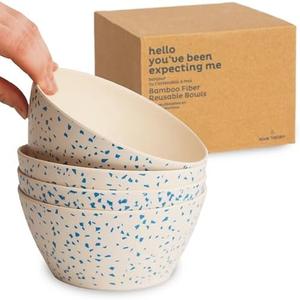 Nook Theory 4 Pack Bamboo Bowls - 22 Oz Reusable Toddler and Kids Bowl, Dishwasher Safe - Not Microwavable Bamboo Dishes (Terrablue)