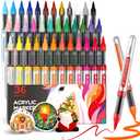 Nicpro 36 Colors Acrylic Paint Markers Brush Tip, Water-Based No-Bleed Paint Markers with Automatic Ink Control, Waterproof Acrylic Paint Pens for DIY Art & Crafts  Rock, Wood, Glass, Ceramic, Fabric (1 Count (Pack of 36))