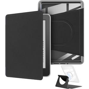 360 Degree Rotating Case for 6.8" Kindle Paperwhite (11th Generation-2021 Release), Detachable Magnetic Design Protective Adjustable Stand Cover Clear Back with Auto Sleep/Wake, Black