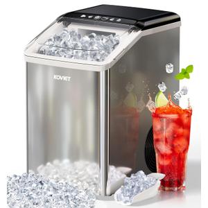Nugget Ice Maker Countertop, 40lbs/24H Tooth-Friendly Soft Chewable Pebble Ice Machine, Self-Cleaning with Drainpipe, Crushed Pellet Ice Makers for Home Kitchen Party, Stainless Steel