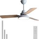 RIIGOOG 42'' Ceiling Fan with Lights, 3 Wood Blades Ceiling Fan with Reversible DC Motor 3 Color Dimmable 6 Speeds Modern Ceiling Fan with Remote Control for Patio Living Room Bedroom Office(Grey)