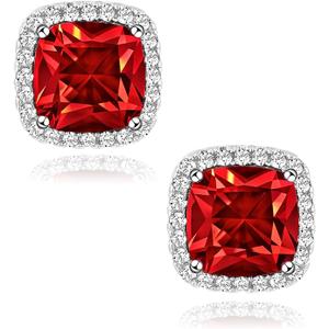 Square Cubic Zirconia Earrings Stud 7mm Birthstone Studs Earrings Hypoallergenic Princess Cut Earrings 925 Sterling Silver Post Studs Earrings for Women