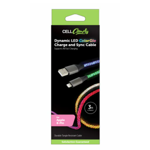 Cell Candy Dynamic LED ColorGlo Charge & Sync Cable For Apple 8 Pin