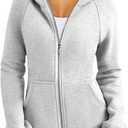Trendy Queen Women's Full Zip Up Hoodie - Fitted Long Sleeve Sweatshirts for Fall and Winter (X-Large, Grey)
