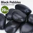 Pulovin 20 lbs Black Stones for Plants Indoor, 3-4 Inch Decorative River Rocks for Plants, Flower Pots, Vase, Polished Garden Stones for Outdoor Landscaping, Walkways, Yard