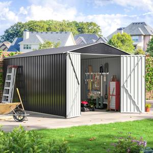 Metal Storage House, 8x12 FT Double Door Outdoor Metal Storage shed, Ventilation Openings, Lockable Doors and Windows, Safe Design & Sturdy, Durable Suitable, for garages, courtyards, Brown.