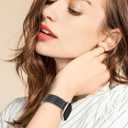 Metal Band Compatible for Fitbit Versa 2/1/Lite/SE, 22mm Dressy Stainless Steel Chain Strap Designer Wristband for Fitbit Versa Smartwatch (Black)