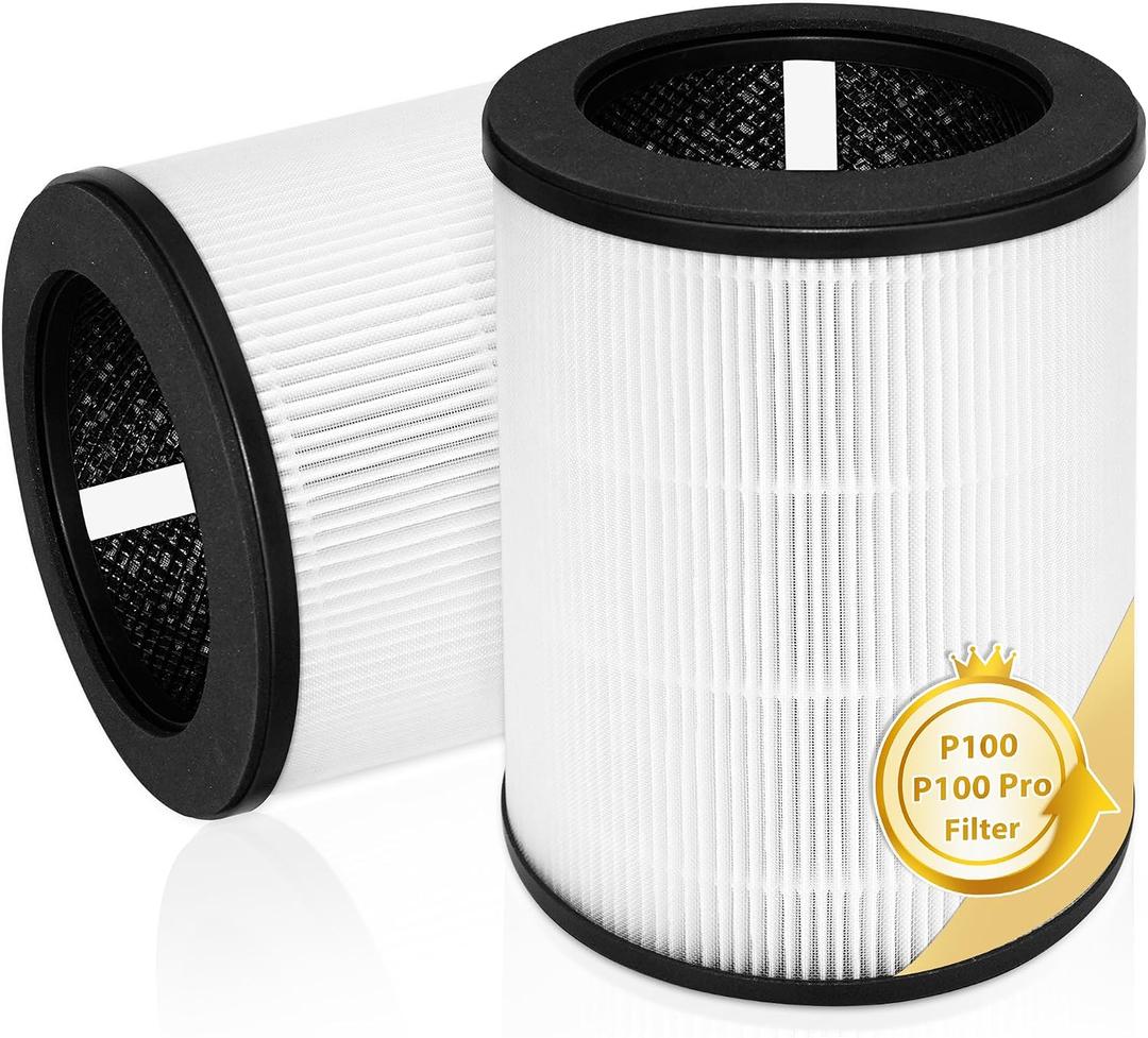 P100 / P100 Pro Replacement Filter Compatible with Welov P100 P100 Pro Air Purifier, 3-in-1 H13 HEPA and High Efficiency Activated Carbon Filters, Part # P100-RF 2-Pack