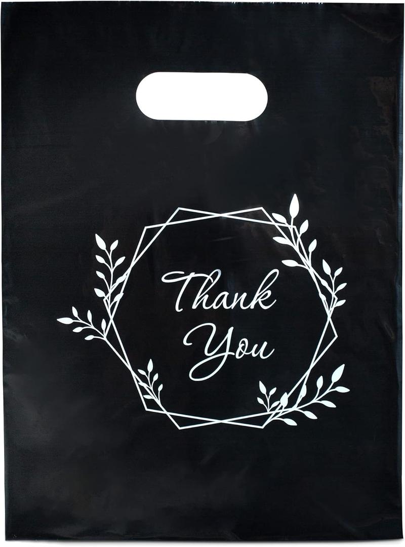 Merchandise Bags Black Color 100 Count 9"x12" Size 1.5Mil Thick With Handles (Black Thank you)