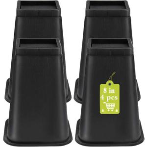 4 Pack Furniture Risers 8 Inch, Bed Risers Heavy Duty for Table Desk Couch Chair Sofa Cabinet Bed Frame Dorm, Square Table Leg Risers Lift Height 8", Black