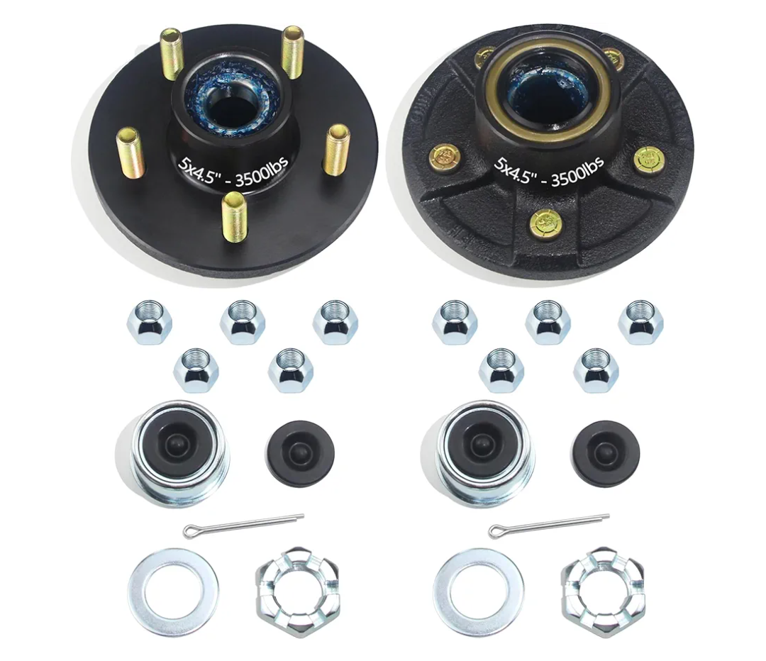 2 Sets Trailer Hub Kits 5 on 4.5'' for 3500 lbs 1-1/16'' to 1-3/8'' #84 Tapered Axle, Prelubricated L44649 L68149 Bearings 5x4.5 Trailer Replacement Idler Hub 5 Lug Bolt Trailer Wheel Hub Kit