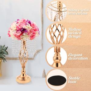 Wesiti 10 Pcs Crystal Gold Flower Stand Elegant Metal Flower Arrangement Stand with Chandelier Crystals 17.7" Tall Gold Vase for Centerpieces Wedding Reception Hotel Favor