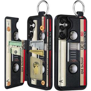 Shorogyt for Samsung Galaxy S24/for Galaxy S25 Wallet Case with Card Holder - Designer Cassette Tape Pattern Kickstand Magnetic Clasp Back Flip Folio Leather Phone Cases for S24 for Women Girls
