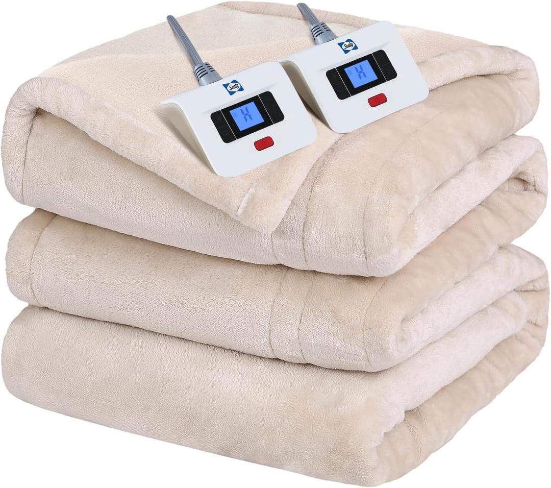 Sealy Electric Blanket King Size Dual Control Flannel Auto Shutoff, Beige, King Size 100" x 90"