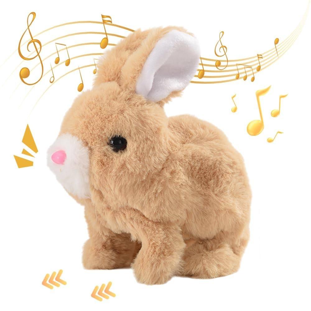 Jorlzeut My Realistic Bunny Toy,Bunny Realistic Bunny,Can Jump Can Talk(Brown)