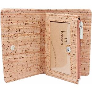 boshiho Eco Cork Friendly RFID Blocking Wallet Bi-fold Card Holder Vertical Wallet With Zippered Coin Purse & ID Window