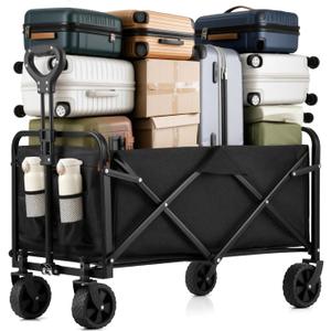 Collapsible Wagon Cart Foldable 37" L 480lbs Capacity, Heavy Duty Beach Wagon, Shopping Carts with Wheels for Grocery, Camping, Shopping, Fishing, Garden Cart