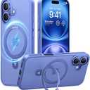 TORRAS Magnetic for iPhone 16 Case with Stand, Built-in Stand Compatible with MagSafe, 3X Military-Grade Protection, Translucent Slim Phone Case for iPhone 16 6.1'', Matte Blue
