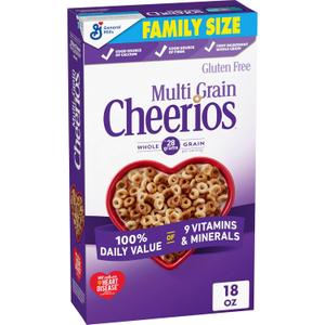 2Multi Grain Cheerios, Heart Healthy Breakfast Cereal, Gluten Free, Family Size, 18 oz, Best By: 19 Jun 2026