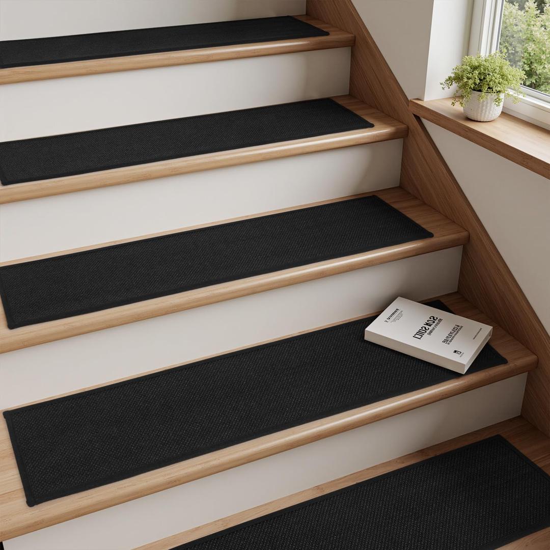 PADOOR Stair-Treads Non Slip 15PCS, Stair Treads for Wooden Steps Rubber Backing Indoor, Carpet Stair Treads Residue Free, Stair Runner Durable Stair-Carpet Treads for Kids and Dogs 8"x30" Black