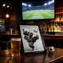 Framed Bear Playing Soccer Wall Art, Funny Animal Football Canvas Print, Solid Wood Frame Sports Poster, Whimsical Wall Decor for Man Cave Boys Bedroom Game Room Bar, 16"L x 24"W
