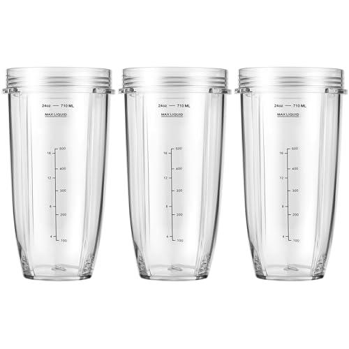 MEET JUICE 2 Pack 24oz Ninja Blender Cups, Blender Replacement Parts Compatible with Ninja Auto-iQ Series Blenders BL480 BL481 BL482 BL640 BL682 BL2012 BN801