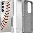 For Galaxy S25 +, Unique Pattern Shock-Absorption Hard PC and Inner Silicone Hybrid Dual Layer Armor Defender Case for Samsung Galaxy S25 Plus (Baseball Sports) White