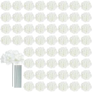 AVIVIHO 65pcs White Hydrangea Artificial Flowers Bulk (Not Squished, No Steaming Need) Ivory Faux Hydrangeas Bouquet Silk Flowers with Stems for Wedding,Party,Centerpieces,Home,Baby Shower Decor (Medium)
