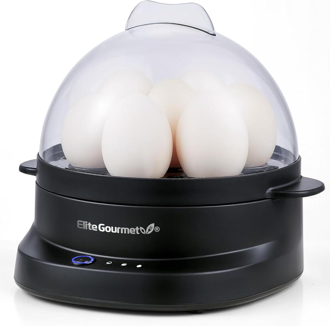Elite Gourmet 7-Egg Electric Egg Cooker with Voice Alerts  Soft, Medium & Hard-Boiled Eggs Made Perfectly  Fast, No-Monitoring Breakfast Cooker, Auto Shut-Off (Graphite)